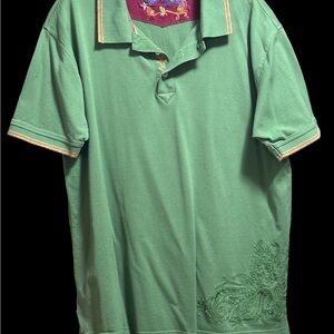 Robert Graham Men’s Green Embroidered Casual Shirt, XL/TG